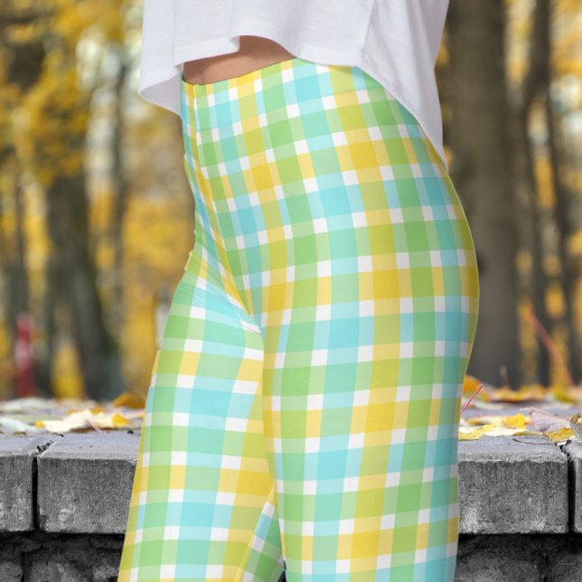 Legging Creme de Cute e Padrão de Verificação Verde (Cute Cream and Green Check Pattern Leggings)