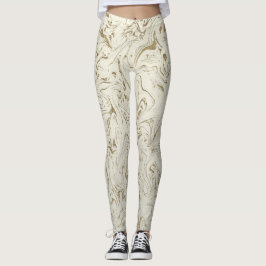 Legging Creme e Dourado Mármore Remoinho Glitter Glam Mode