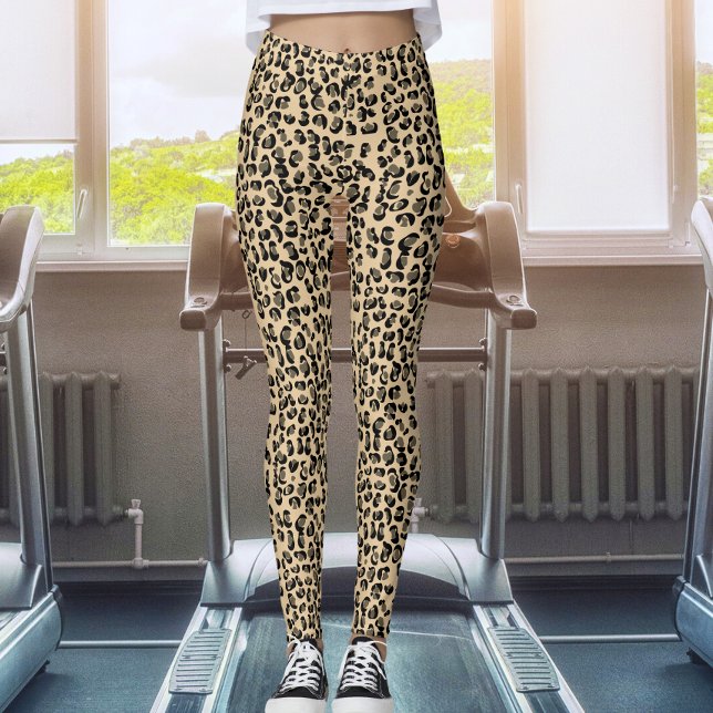 Legging Creme Leopard Safari Impressão (Criador carregado)