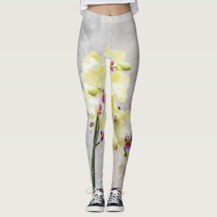 Legging Creme Romântico Elegante e Orquídeas Liláticas