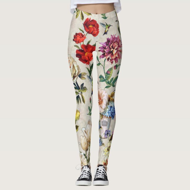 Legging Criação De Aquarelas Florais Da Era Vitoriana (Frente)
