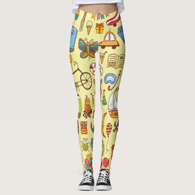 Legging Crianças de rabisco desenhadas à mão: padrão de sa (Frente)