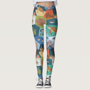 Legging Criaturas subaquáticas Collage Design