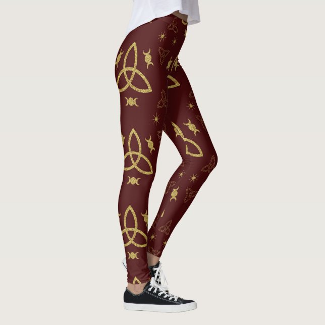 Legging Crie Seu Próprio Deus da Lua Triquetra Dourada Ver (Direita)