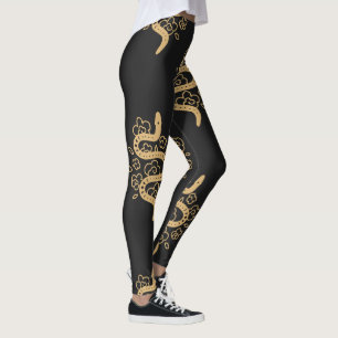 Legging Crie Seu Próprio Floral Dourado Cobras Preto