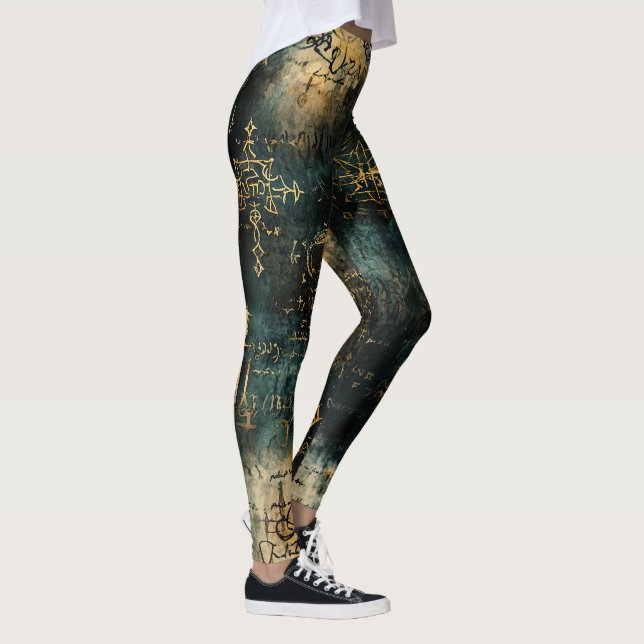 Legging Crie Seu Próprio Texto Arcano Dourado Turquesa Pre (Direita)