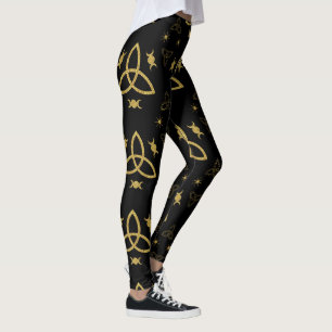 Legging Crie Seu Próprio Triquetra Dourado Lua Deusa Preto