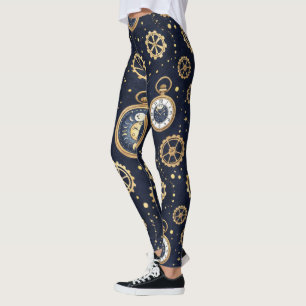 Legging Crie seus próprios relógios Golden Gears azuis