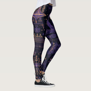 Legging Crie Seus Próprios Símbolos de Bruxa Roxo e Dourad