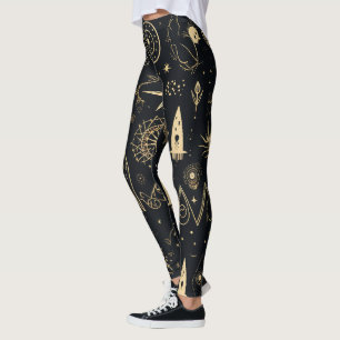 Legging Crie Seus Próprios Símbolos Pagãos Dourados Preto