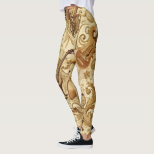 Legging Crie Sua Própria Colagem Floral Orquestra Dourada