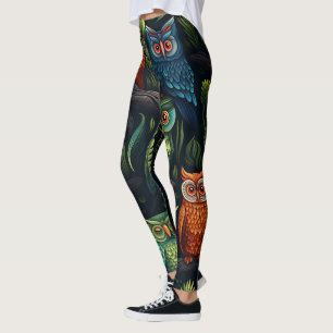 Legging Crie Suas Próprias Corujas Multicoloridas Pretas