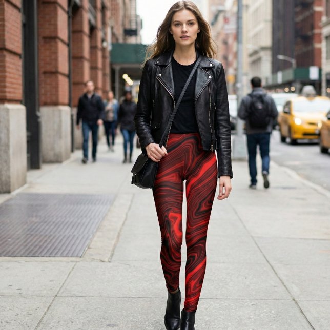 Legging Crimson Vortex Marble: Bold Red and Black Swirl (Criador carregado)