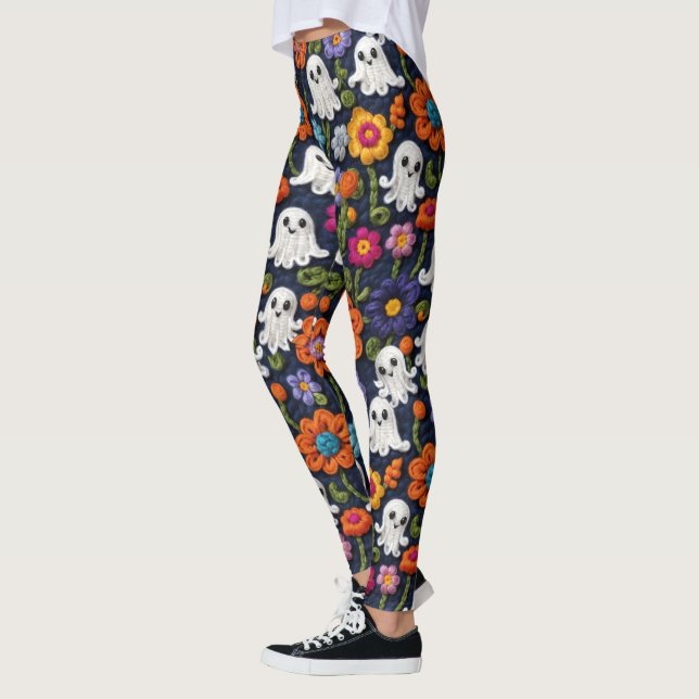 Legging Crochet Olha Fantasmas de Halloween e Flores Selva (Esquerda)