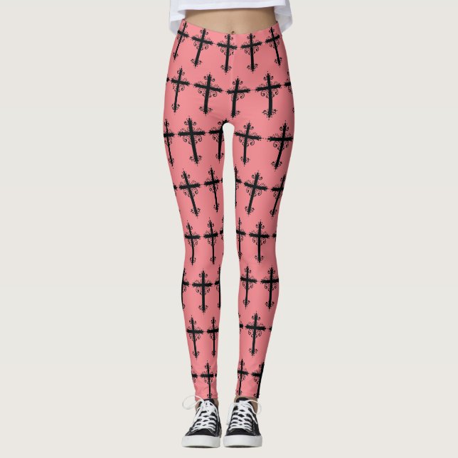 Legging Cruz Religiosa com um ornamento (Frente)