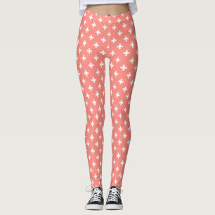 Legging Cruzes brancas da polca no pêssego