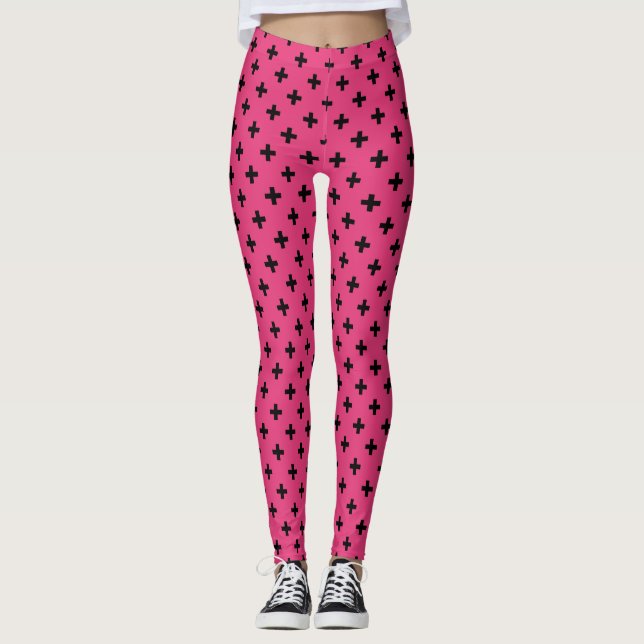 Legging Cruzes de polca negra em fuchsia (Frente)
