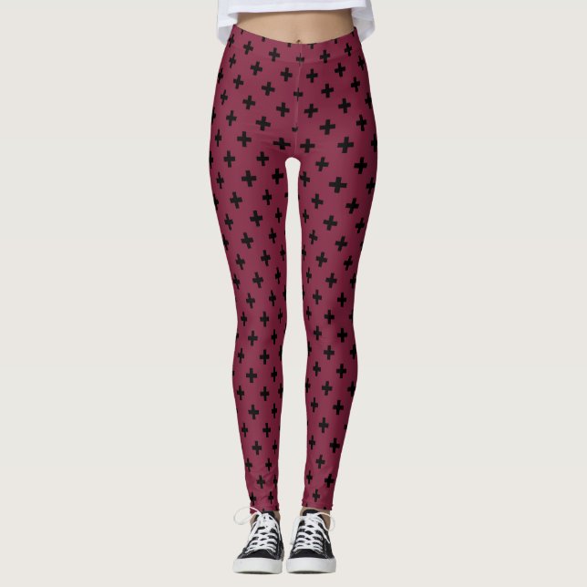 Legging Cruzes de polca preta em amora (Frente)