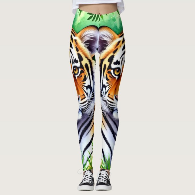 Legging Cubo de tigre botânico ousado (Frente)