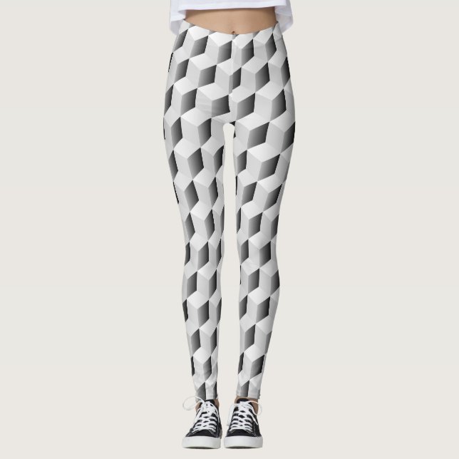 Legging Cubos 3D em tons de Cinza (Frente)