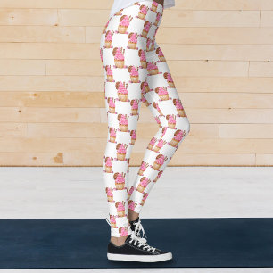 Legging Cupcake Cor De Água Rosa Com Padrão De Chocolate