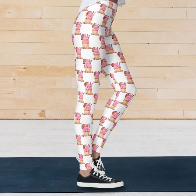 Legging Cupcake Cor De Água Rosa Com Padrão De Chocolate (Criador carregado)