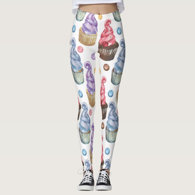 Legging Cupcakes de aquarela coloridos (Frente)