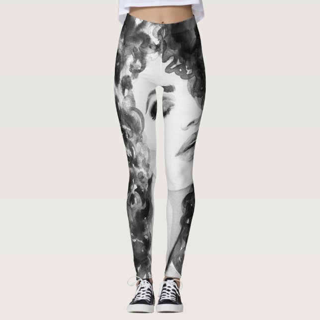 Legging Curly Grace: Beleza da Aquarela da Moda (Frente)