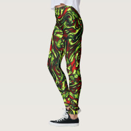 Legging Curvas de amarelo-esverdeado e vermelho vívido