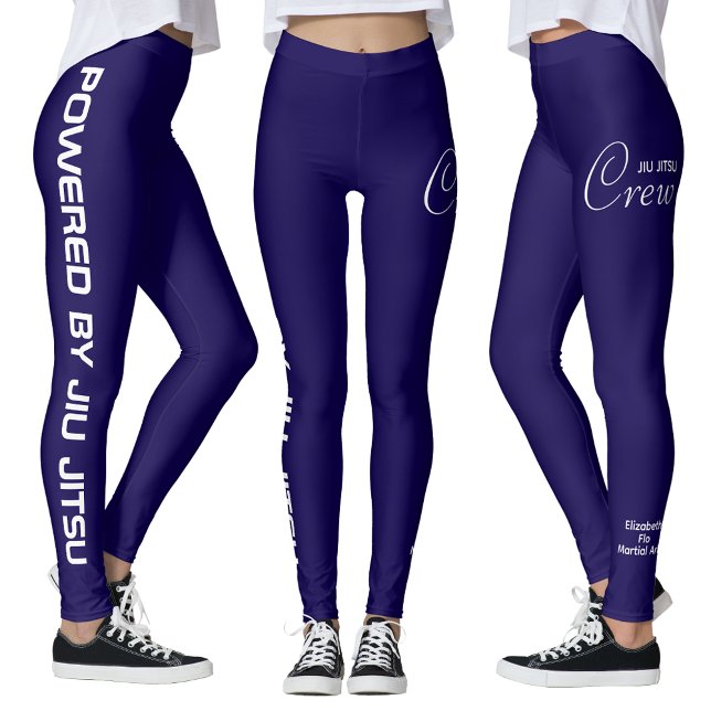 Legging Custom Print Jiu Jitsu Crew Blue Spats (Blue jiu jitsu leggings, white background.)