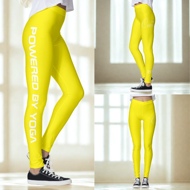 Legging Custom Print Yoga Crew Bright Yellow (Bright yellow yoga leggings. 3 views.)