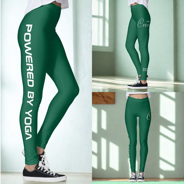 Legging Custom Print Yoga Crew Hunter Green (Hunter green yoga leggings shown in 3 different views.)