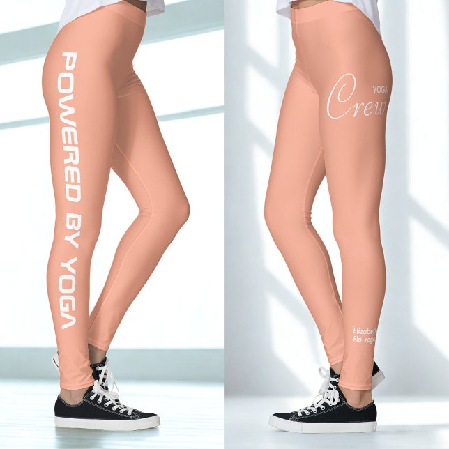 Legging Custom Print Yoga Crew Peach (Peach yoga leggings with two views.)