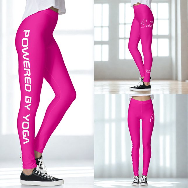 Legging Custom Print Yoga Crew Vibrant Pink (Vibrant pink yoga leggings. 3 views.)