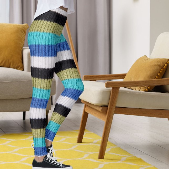 Legging Cute Blue Brown Black White Stripe Kintted Pattern (Criador carregado)