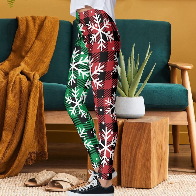Legging Cute Buffalo Plaid Pattern Snowflakes Christmas (Criador carregado)