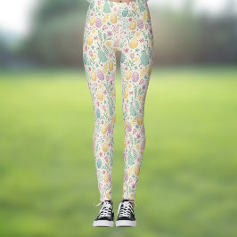 Legging Cute Easter Bunnies with Pastel Eggs and Ferns