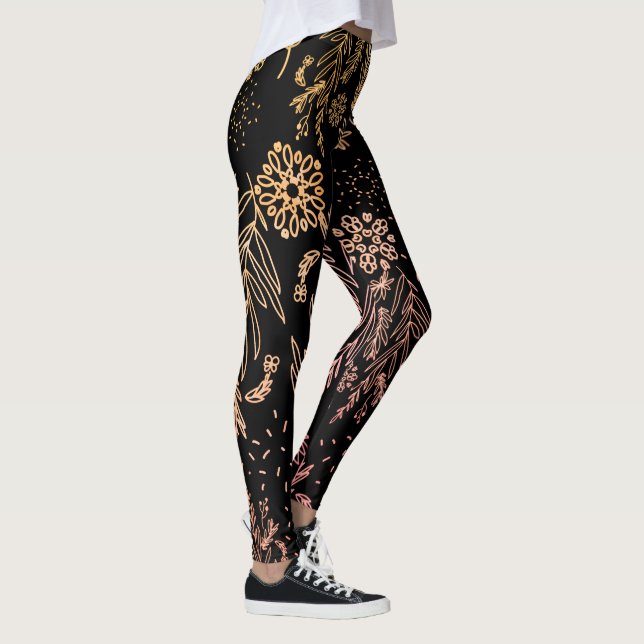 Legging Cute Girly Rosa Dourado Assinatura Floral (Direita)
