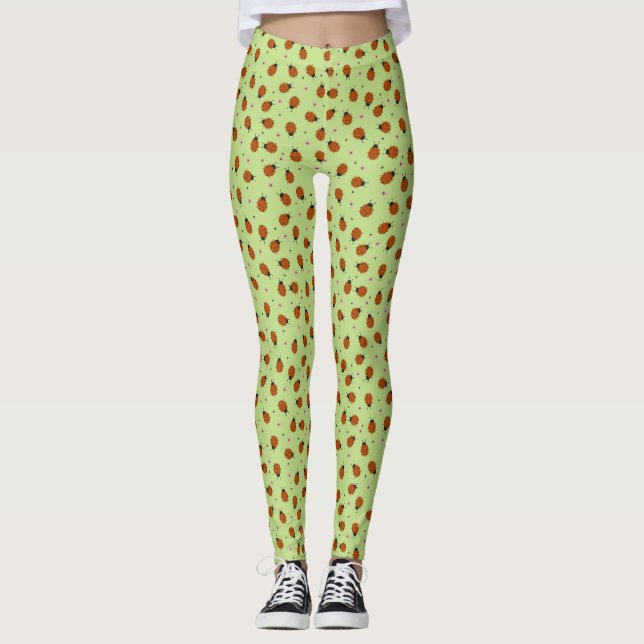 Legging Cute ladybugs Easter pattern on light green (Frente)