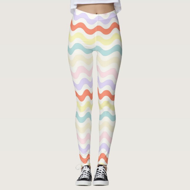 Legging Cute Pastel Rainbow Wavy Lines Colorful Geometric  (Frente)
