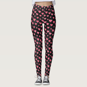 Legging Cute Romântico Brilho de Corações Rosa em Preto Yo