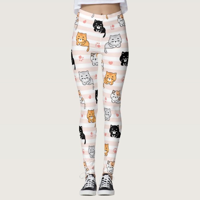 Legging Cute Sleepy Cat & Paws, Men Women & Kids, Cat Fan (Frente)