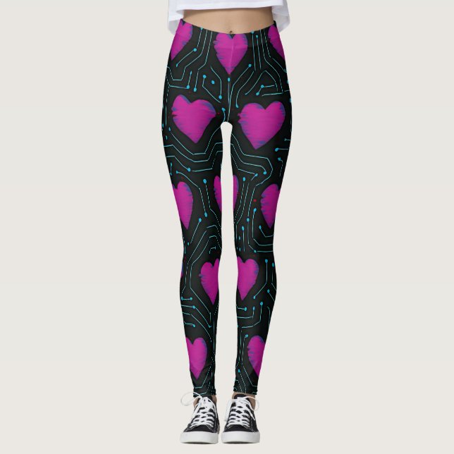 Legging Cyber Love Circuit – Tech Heart Pattern Design (Frente)