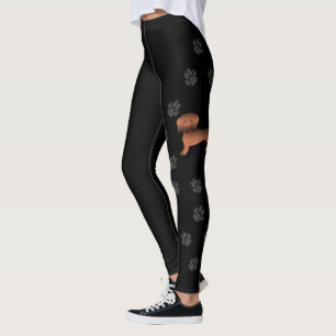 Legging Dachshund Cartoon de Pelo Curto Sable Vermelho & P
