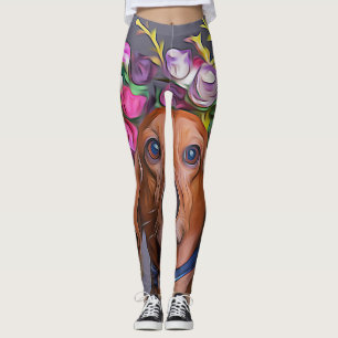 Legging Dachshund Fechar As Flores De Dachshund Vestindo