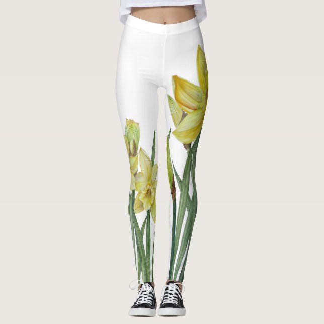 Legging Daffodils De Aquarela Ilustração De Retrato De Flo (Frente)