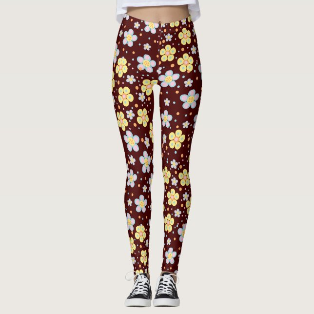 Legging Daisies. Amarelo e Rosa D Vermelho BG (Frente)