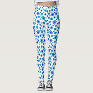 Legging Daisies Azuis Padrão De Daisy Repetitiva Floral