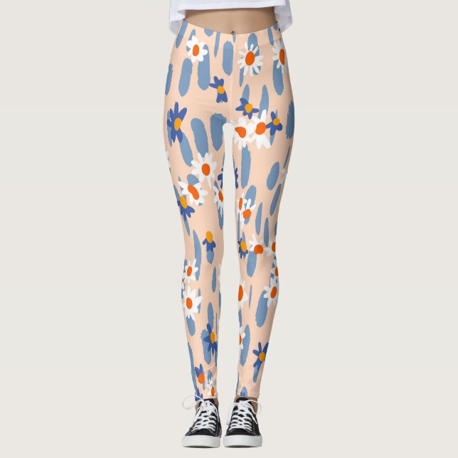 Legging Daisies Botânicas: Padrão De Vintage Sem Olhos. (Frente)