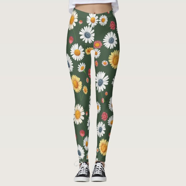 Legging Daisy and Sunflower Floral Seamless Patterno (Frente)